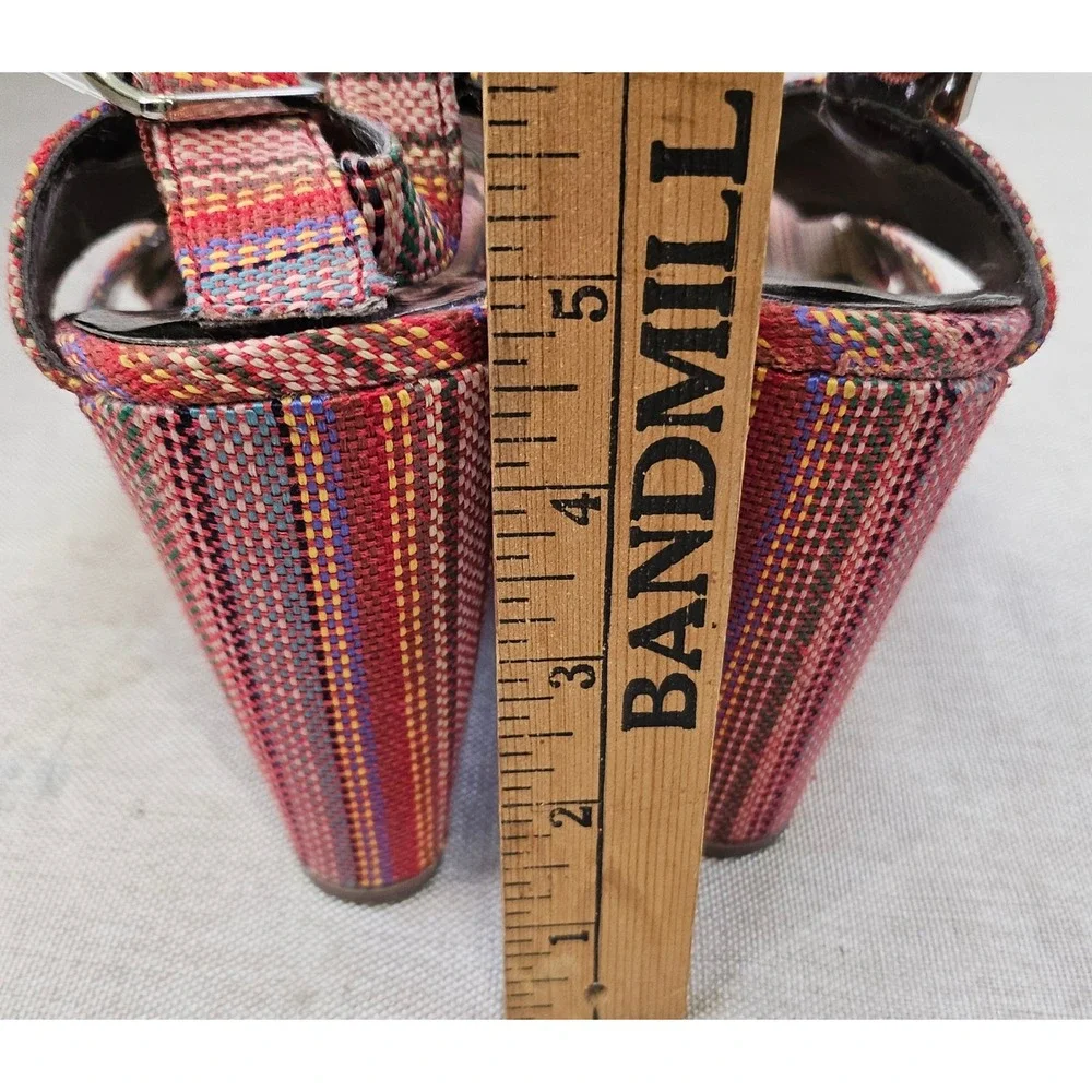 Crown Vintage Wedge Sandals Womens 10 Multicolor Striped Boho Platform Strappy